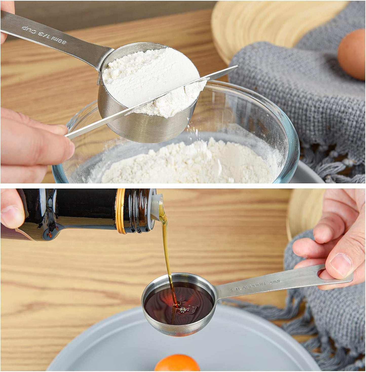 Premium 15-Piece Stainless Steel Measuring Cups & Spoons Set - Perfect for Baking and Cooking, Includes Metric & US Measurements, 6 Cups & 7 Spoons with Leveler and Equivalents for Dry & Liquid Ingredients