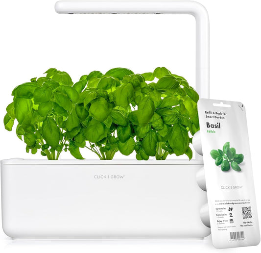 Smart Indoor Herb Garden Kit with Grow Light - Effortless Hydroponics for Your Kitchen Windowsill (Includes 3 Basil Pods) - Perfect Vegetable Gardening Starter in White