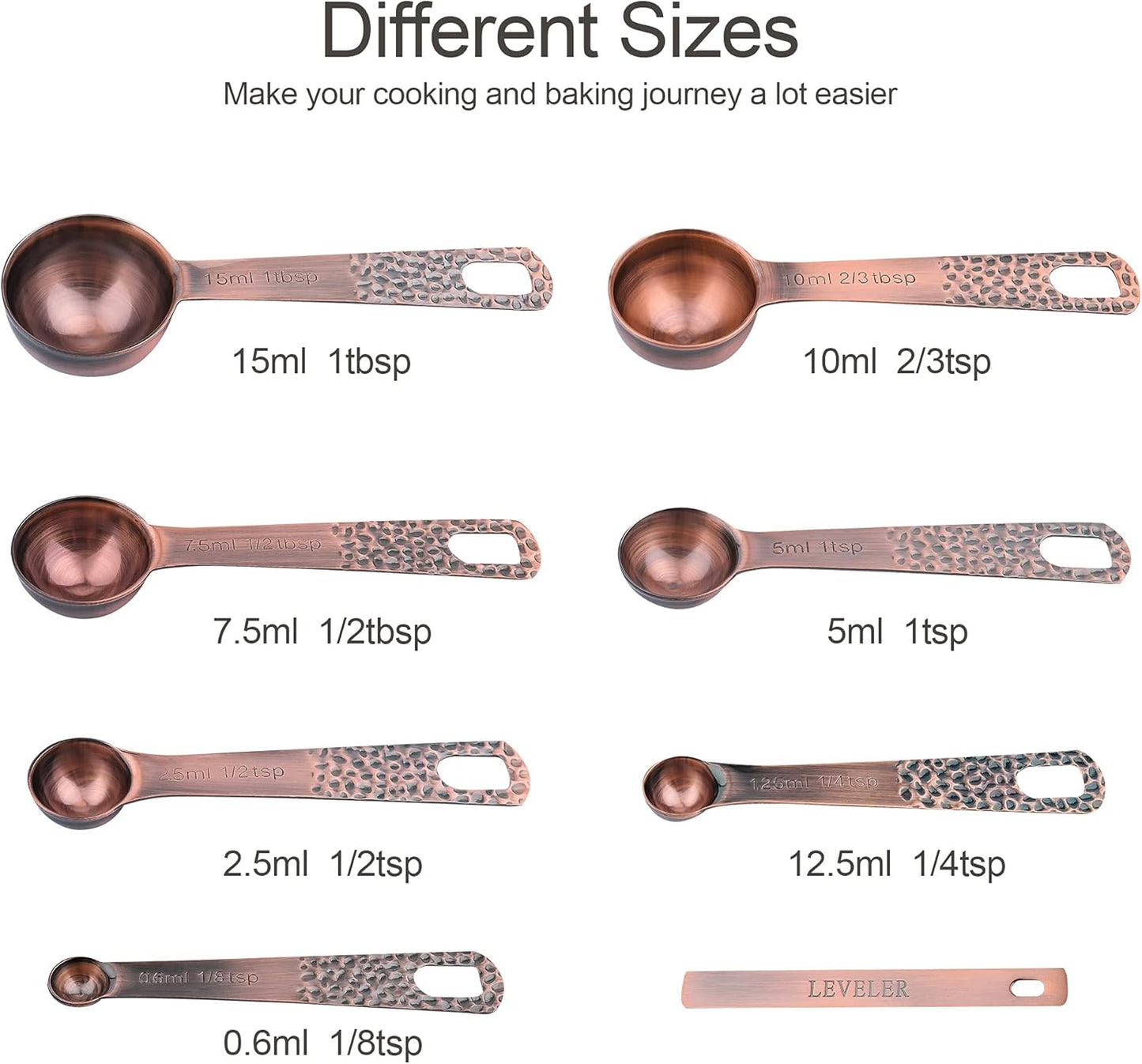 Elegant Copper Measuring Cups & Spoons Set - 6 Metric & US Sizes with Leveler for Perfect Baking & Kitchen Precision