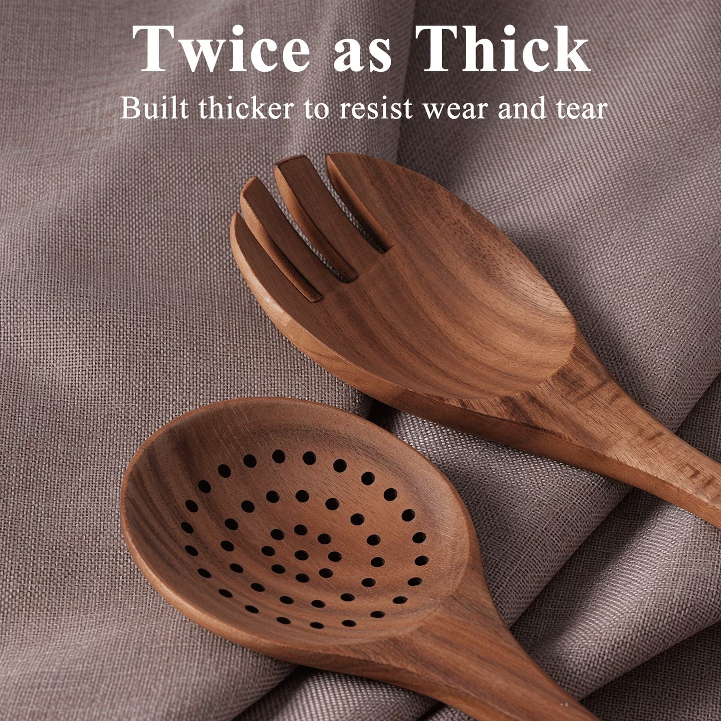 Premium 8-Piece Thick Wooden Cooking Spoon Set - Natural, Non-Stick, Heat Resistant Kitchen Utensils