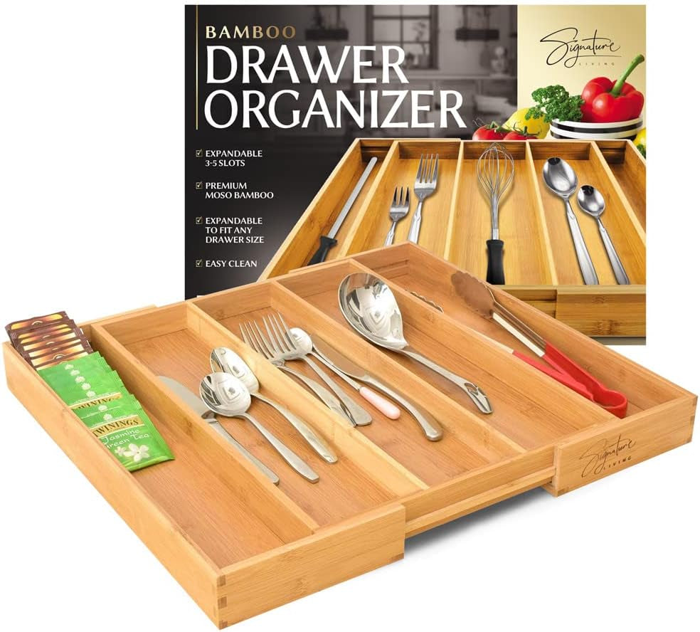Premium Bamboo Expandable Utensil Drawer Organizer - Effortless Storage for Cutlery, Flatware, and Silverware