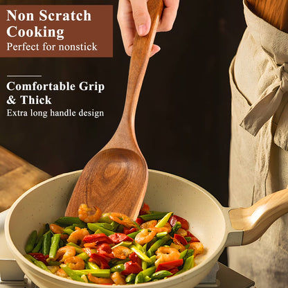 Premium 8-Piece Thick Wooden Cooking Spoon Set - Natural, Non-Stick, Heat Resistant Kitchen Utensils