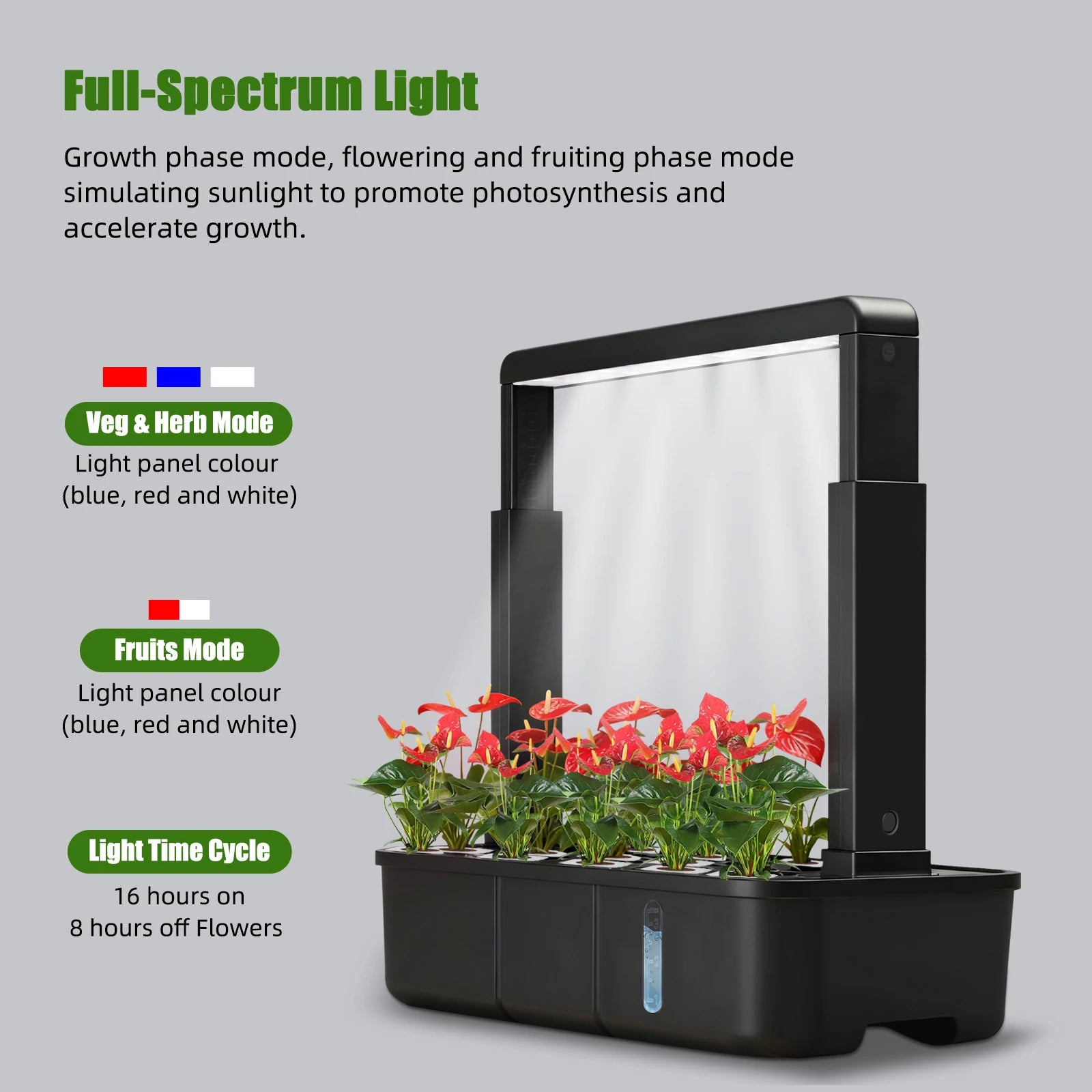 Indoor Hydroponic Garden Kit with LED Grow Light - 15 Pods Smart Herb System with Adjustable Height Planter & 3.5L Water Tank