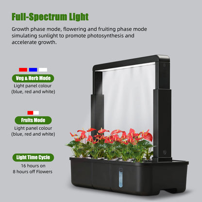 Indoor Hydroponic Garden Kit with LED Grow Light - 15 Pods Smart Herb System with Adjustable Height Planter & 3.5L Water Tank