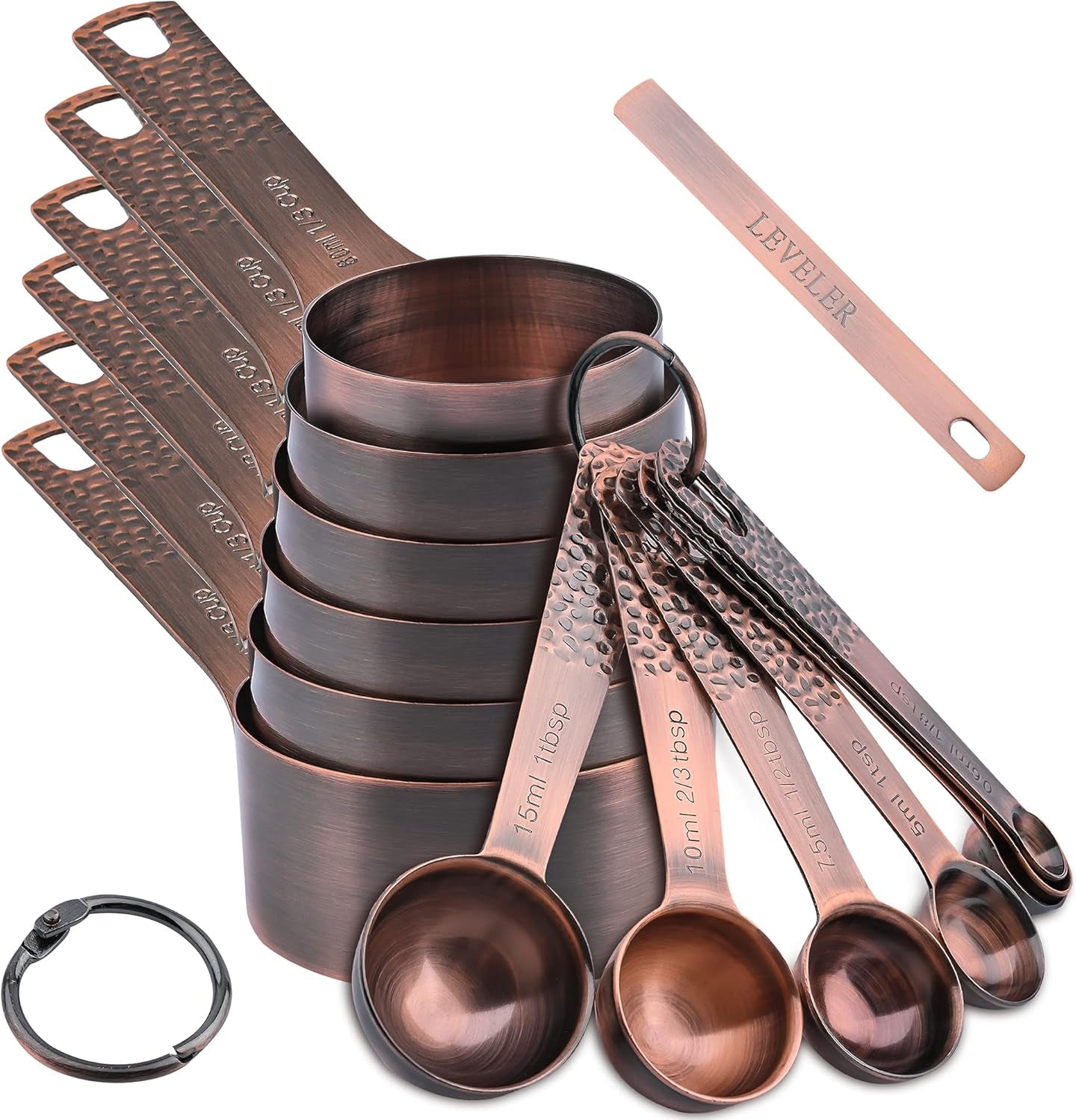 Elegant Copper Measuring Cups & Spoons Set - 6 Metric & US Sizes with Leveler for Perfect Baking & Kitchen Precision