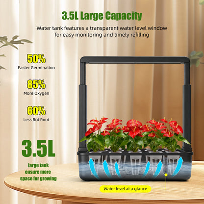 Indoor Hydroponic Garden Kit with LED Grow Light - 15 Pods Smart Herb System with Adjustable Height Planter & 3.5L Water Tank