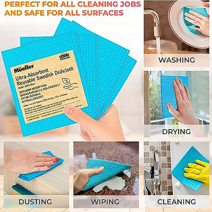 Eco-Friendly Reusable Kitchen Dishcloths - Versatile Cellulose Sponge Towels for Counter and Dishware