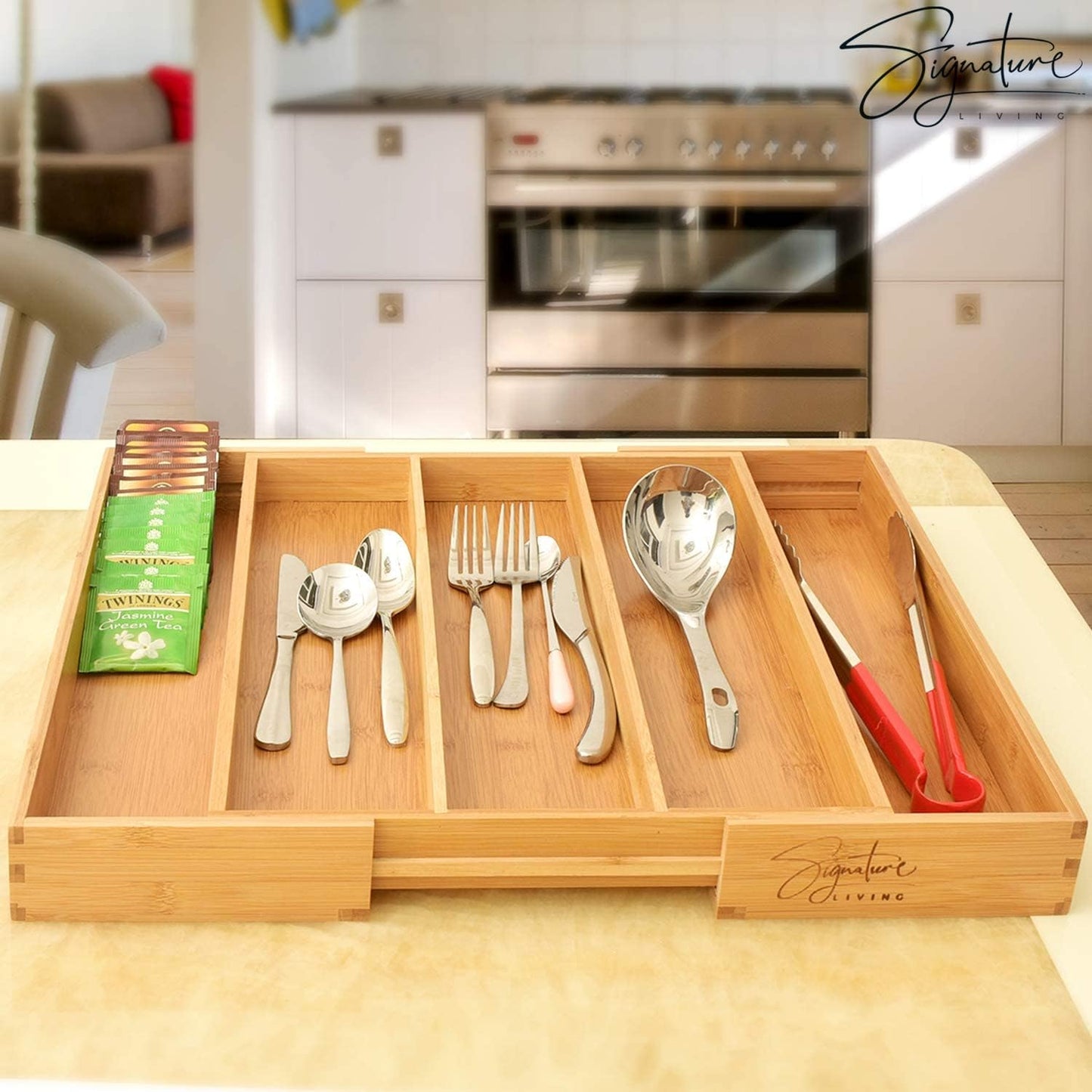 Premium Bamboo Expandable Utensil Drawer Organizer - Effortless Storage for Cutlery, Flatware, and Silverware