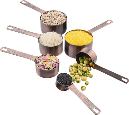Elegant Copper Measuring Cups & Spoons Set - 6 Metric & US Sizes with Leveler for Perfect Baking & Kitchen Precision