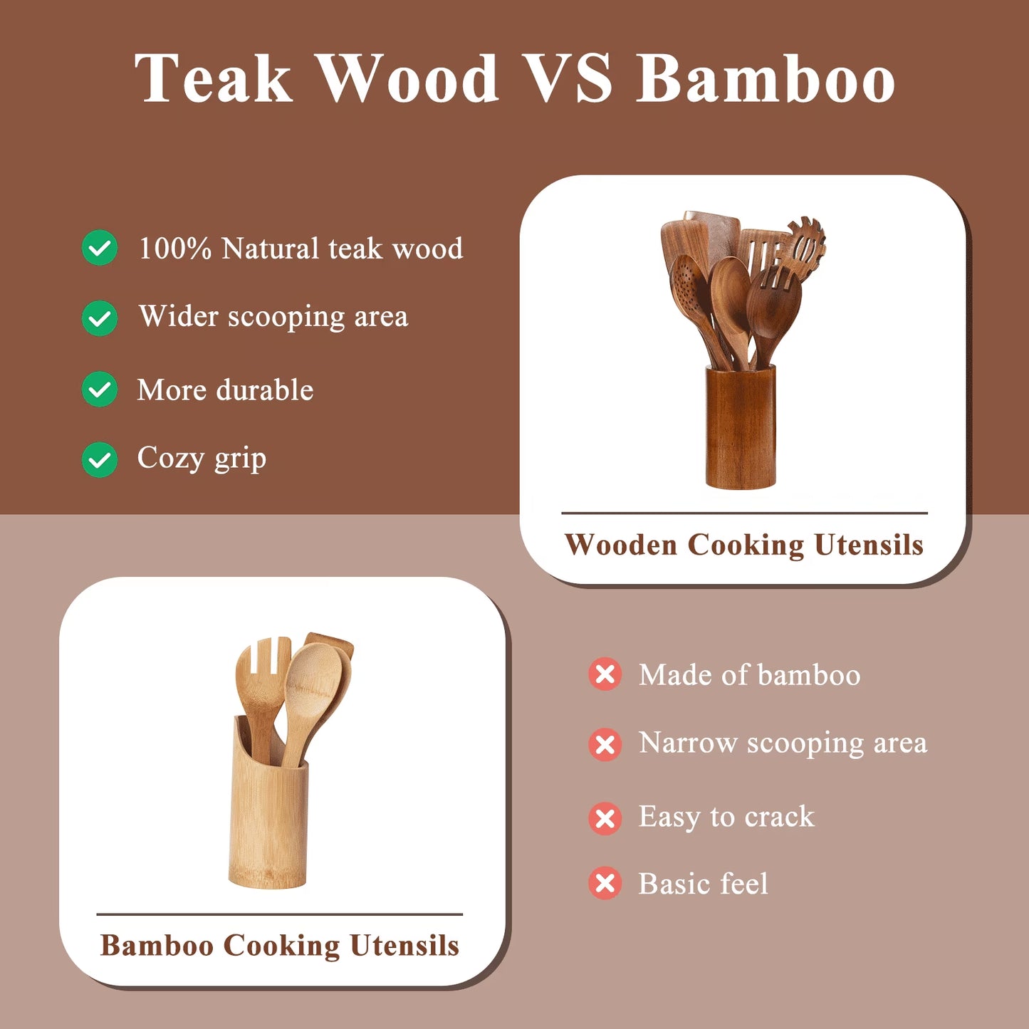 Premium 8-Piece Thick Wooden Cooking Spoon Set - Natural, Non-Stick, Heat Resistant Kitchen Utensils