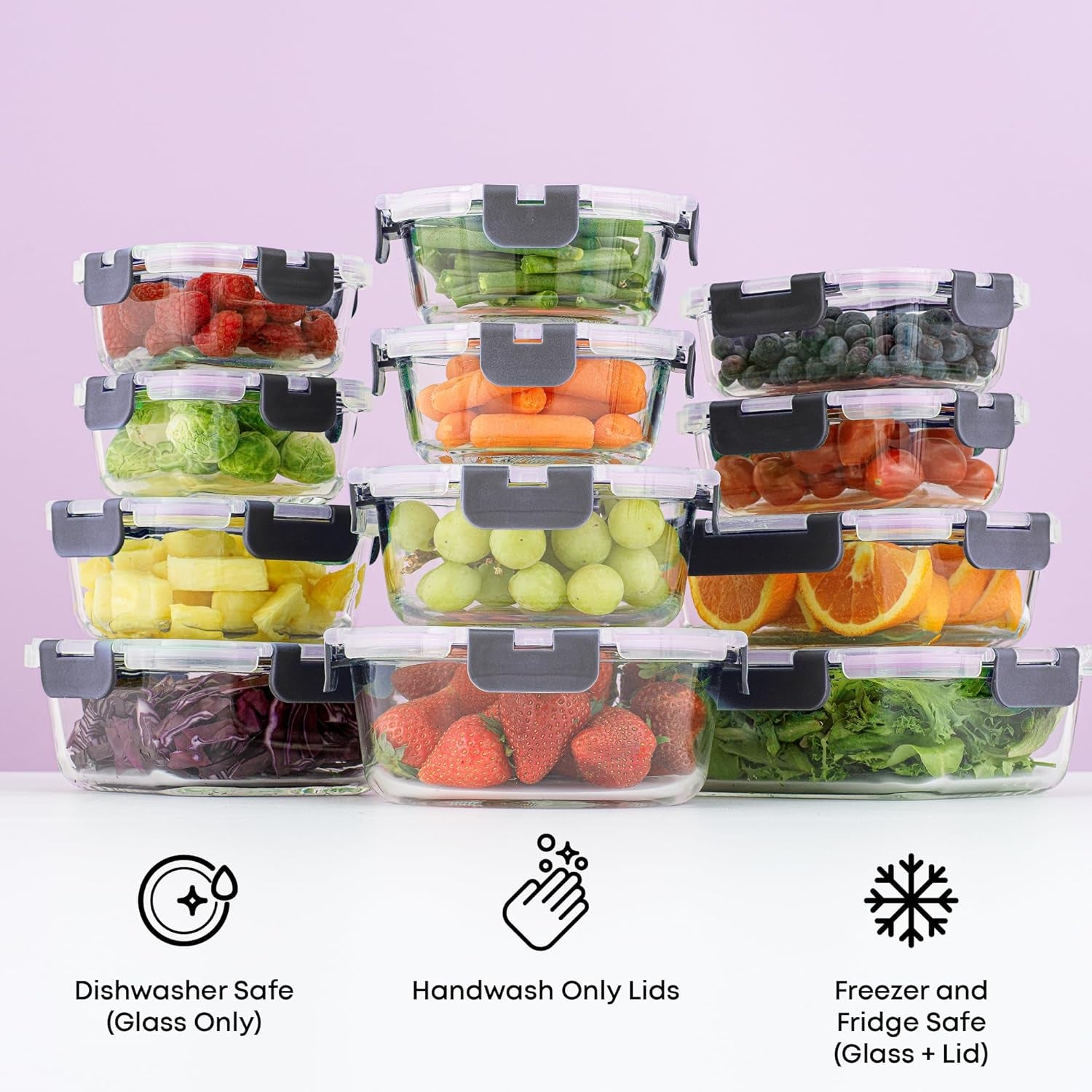 24-Piece Borosilicate Glass Storage Container Set with Airtight Lids | Freezer Safe Meal Prep and Lunch Containers | Durable Glass Tupperware for Kitchen and Pantry