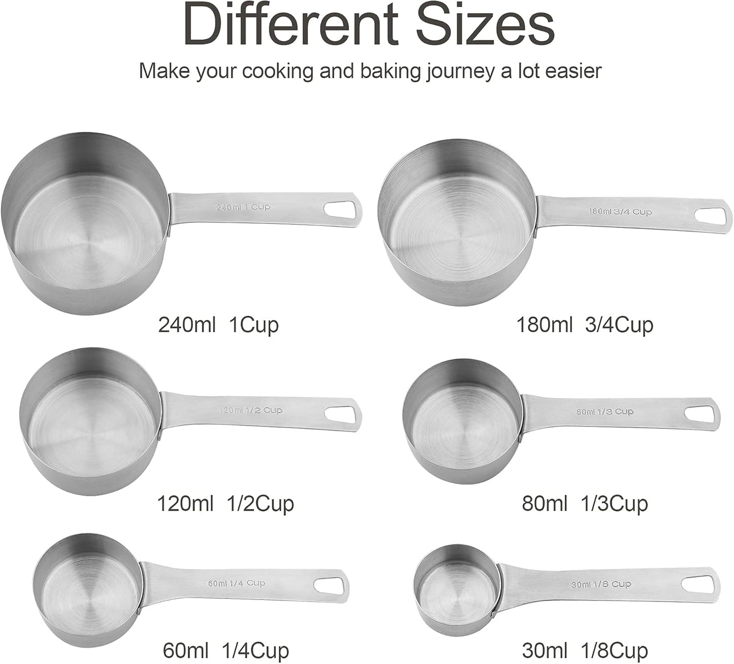 Premium 15-Piece Stainless Steel Measuring Cups & Spoons Set - Perfect for Baking and Cooking, Includes Metric & US Measurements, 6 Cups & 7 Spoons with Leveler and Equivalents for Dry & Liquid Ingredients