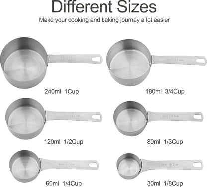 Premium 15-Piece Stainless Steel Measuring Cups & Spoons Set - Perfect for Baking and Cooking, Includes Metric & US Measurements, 6 Cups & 7 Spoons with Leveler and Equivalents for Dry & Liquid Ingredients