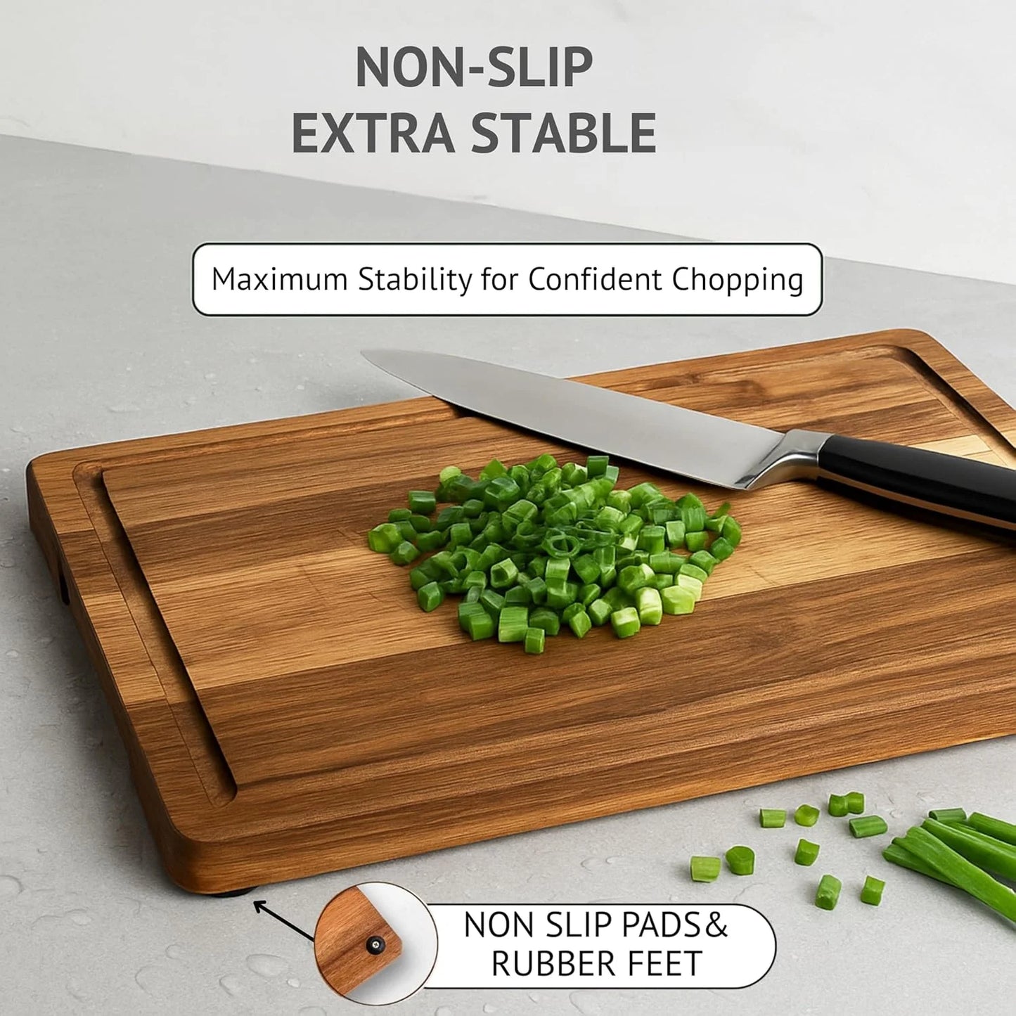 Elegant Acacia Wood Cutting Board Set of 3 - Non-Toxic, Non-Slip with Juice Grooves & Handles - Perfect for Meat, Veggies & Charcuterie - Ideal Kitchen Gift with Wooden Holder