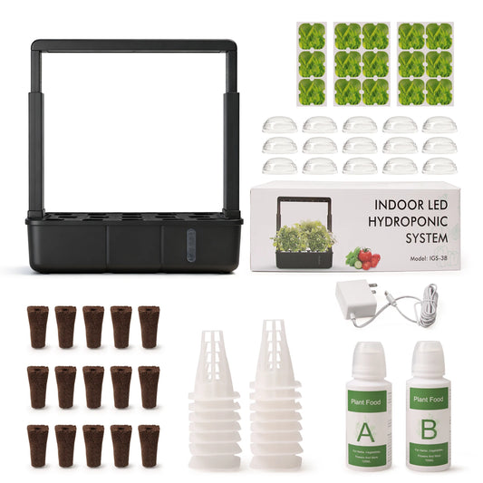 Indoor Hydroponic Garden Kit with LED Grow Light - 15 Pods Smart Herb System with Adjustable Height Planter & 3.5L Water Tank