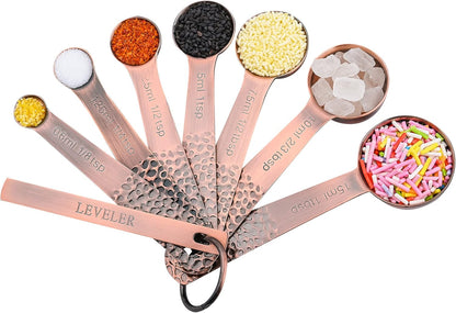 Elegant Copper Measuring Cups & Spoons Set - 6 Metric & US Sizes with Leveler for Perfect Baking & Kitchen Precision