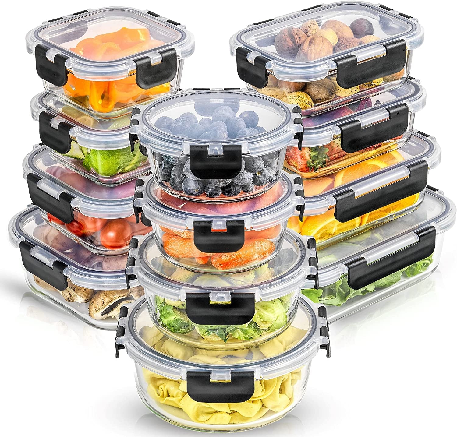 24-Piece Borosilicate Glass Storage Container Set with Airtight Lids | Freezer Safe Meal Prep and Lunch Containers | Durable Glass Tupperware for Kitchen and Pantry
