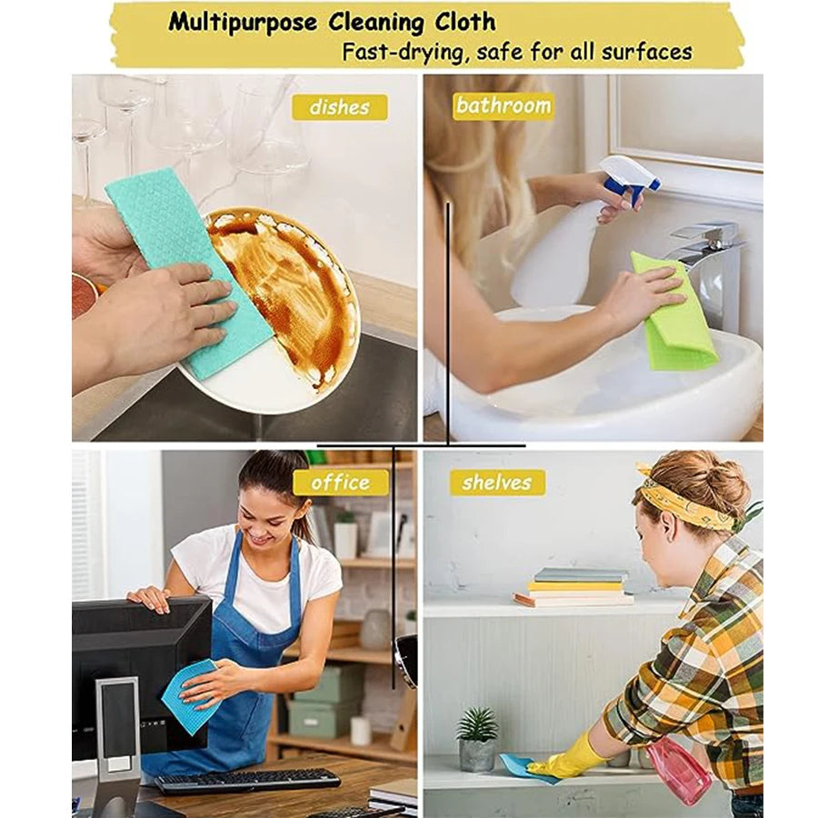 Eco-Friendly Reusable Kitchen Dishcloths - Versatile Cellulose Sponge Towels for Counter and Dishware