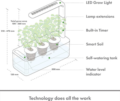 Smart Indoor Herb Garden Kit with Grow Light - Effortless Hydroponics for Your Kitchen Windowsill (Includes 3 Basil Pods) - Perfect Vegetable Gardening Starter in White