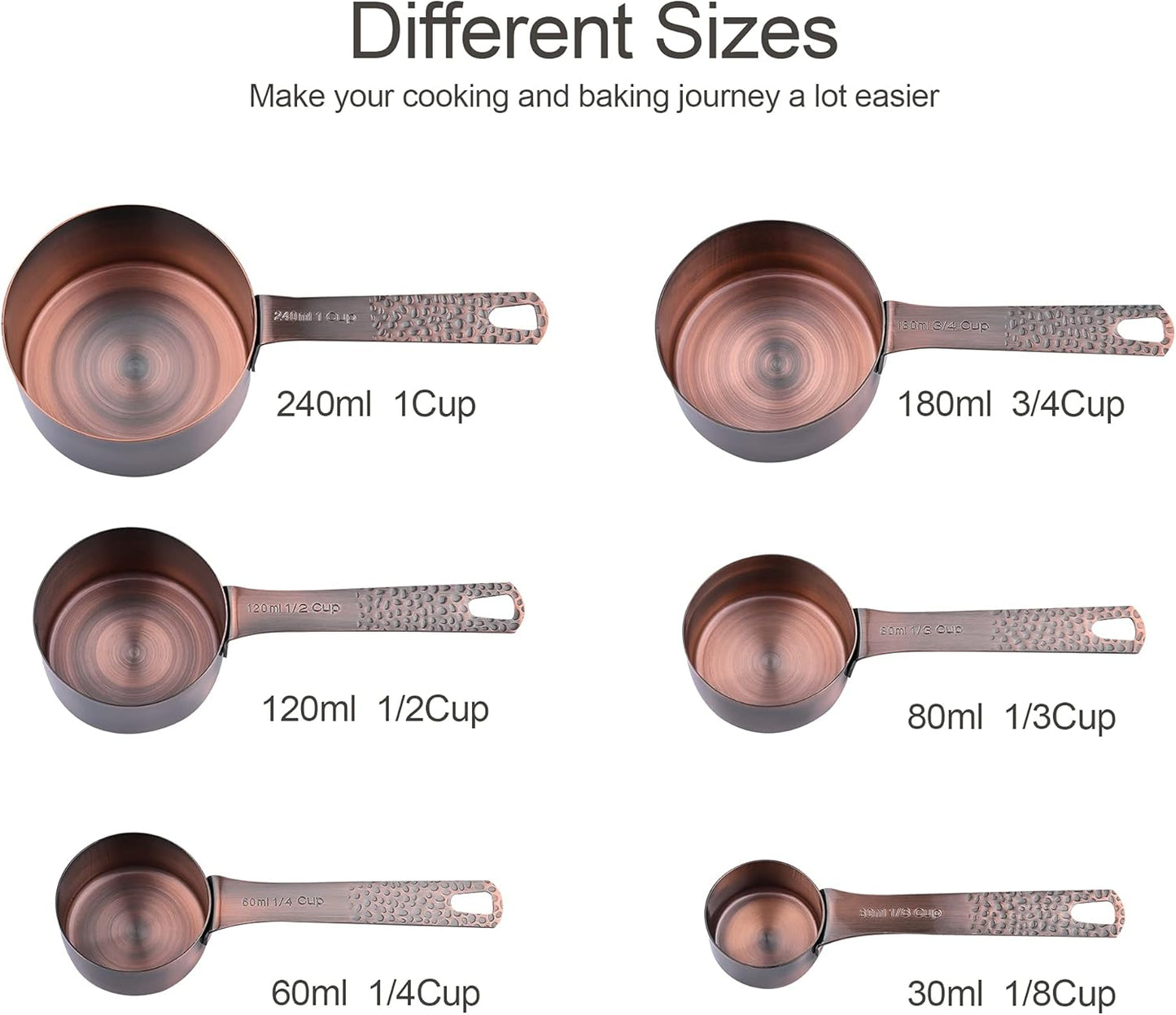 Elegant Copper Measuring Cups & Spoons Set - 6 Metric & US Sizes with Leveler for Perfect Baking & Kitchen Precision