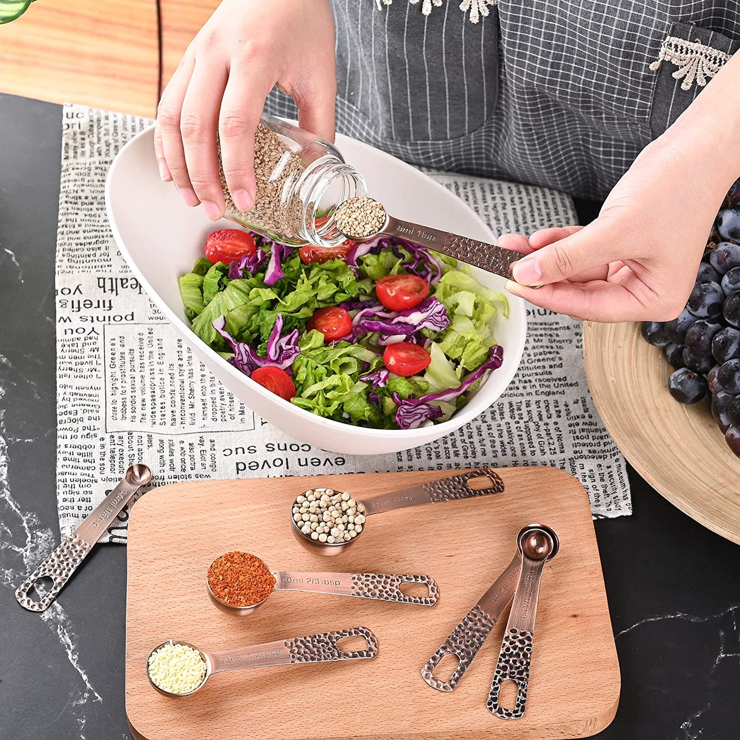 Elegant Copper Measuring Cups & Spoons Set - 6 Metric & US Sizes with Leveler for Perfect Baking & Kitchen Precision