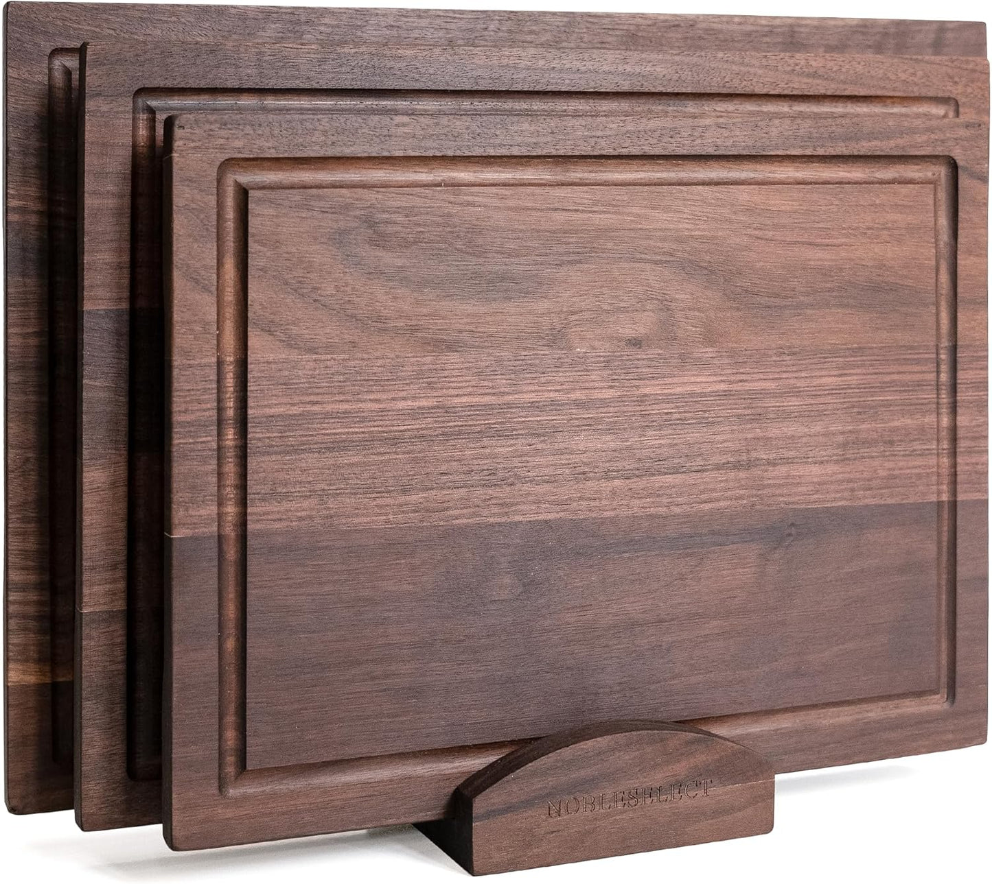 Elegant Acacia Wood Cutting Board Set of 3 - Non-Toxic, Non-Slip with Juice Grooves & Handles - Perfect for Meat, Veggies & Charcuterie - Ideal Kitchen Gift with Wooden Holder