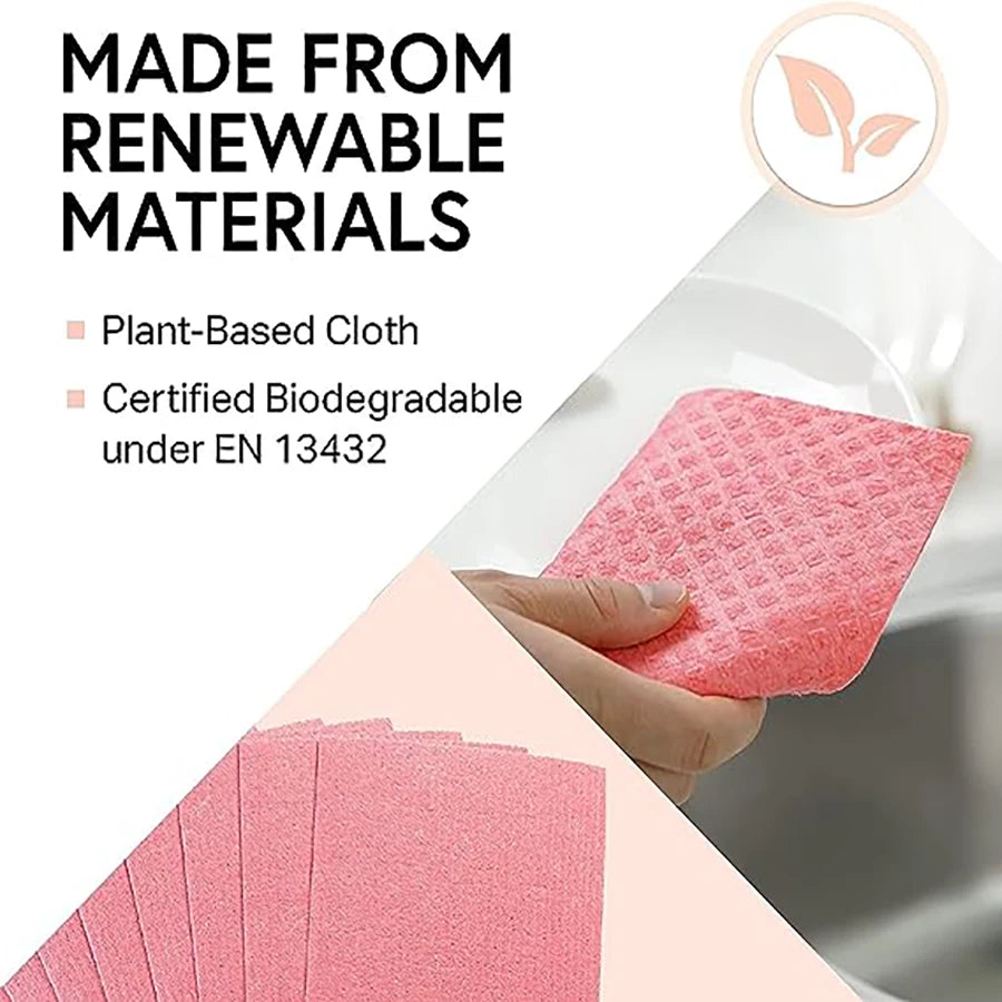 Eco-Friendly Reusable Kitchen Dishcloths - Versatile Cellulose Sponge Towels for Counter and Dishware
