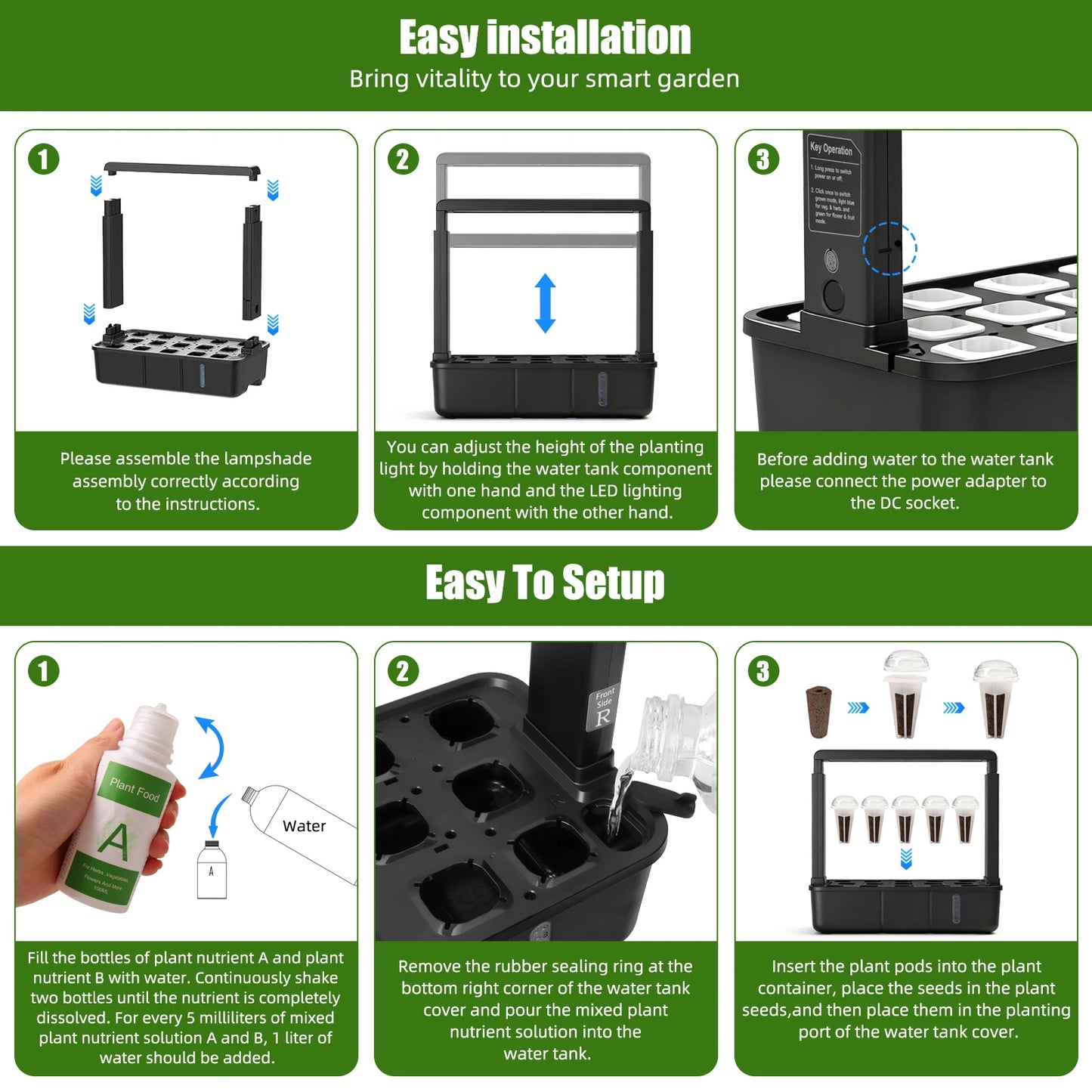 Indoor Hydroponic Garden Kit with LED Grow Light - 15 Pods Smart Herb System with Adjustable Height Planter & 3.5L Water Tank