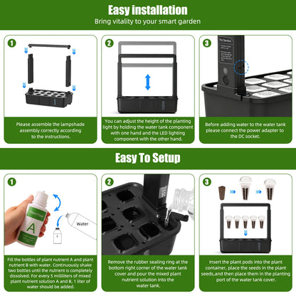 Indoor Hydroponic Garden Kit with LED Grow Light - 15 Pods Smart Herb System with Adjustable Height Planter & 3.5L Water Tank