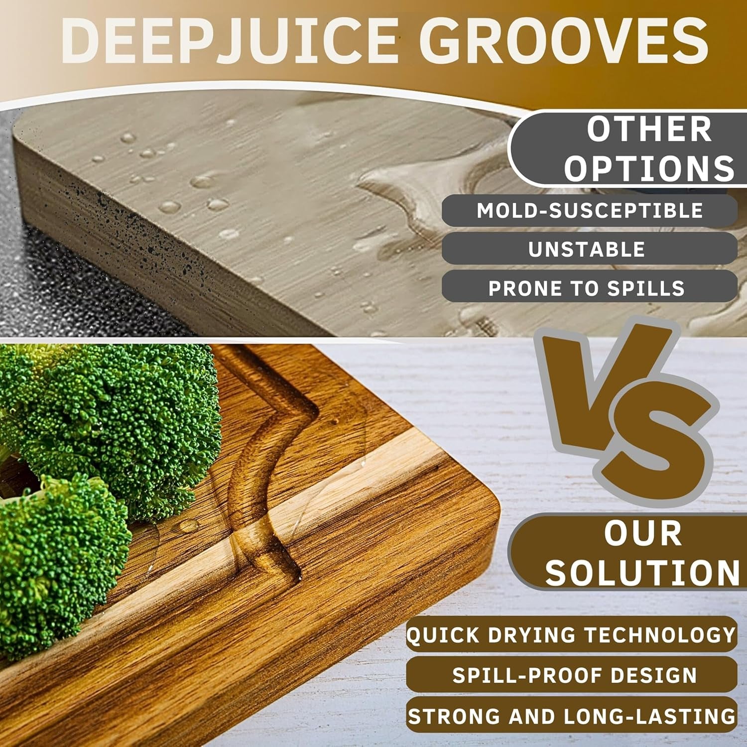 Elegant Acacia Wood Cutting Board Set of 3 - Non-Toxic, Non-Slip with Juice Grooves & Handles - Perfect for Meat, Veggies & Charcuterie - Ideal Kitchen Gift with Wooden Holder