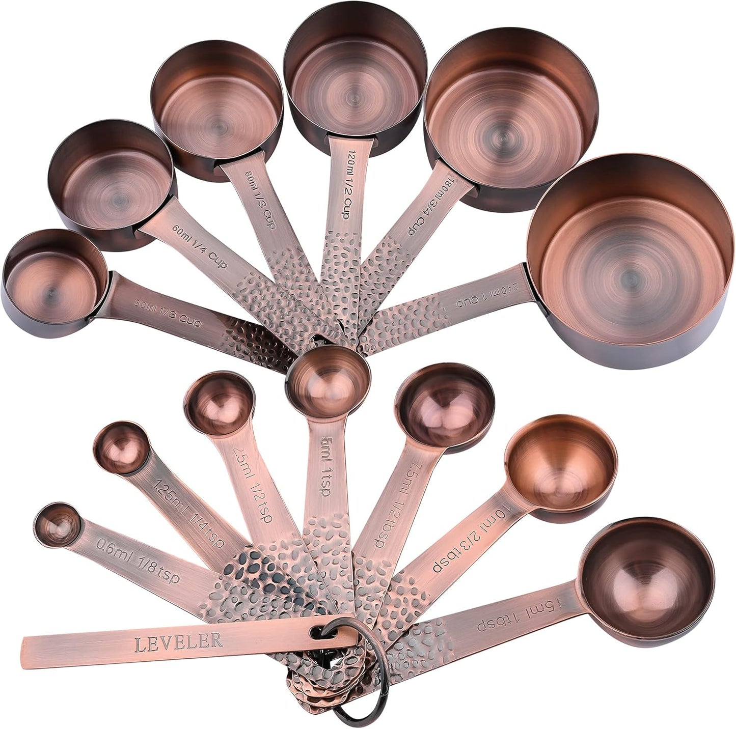 Elegant Copper Measuring Cups & Spoons Set - 6 Metric & US Sizes with Leveler for Perfect Baking & Kitchen Precision
