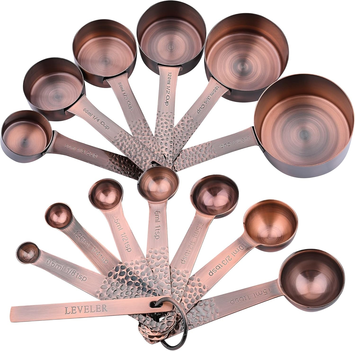 Elegant Copper Measuring Cups & Spoons Set - 6 Metric & US Sizes with Leveler for Perfect Baking & Kitchen Precision