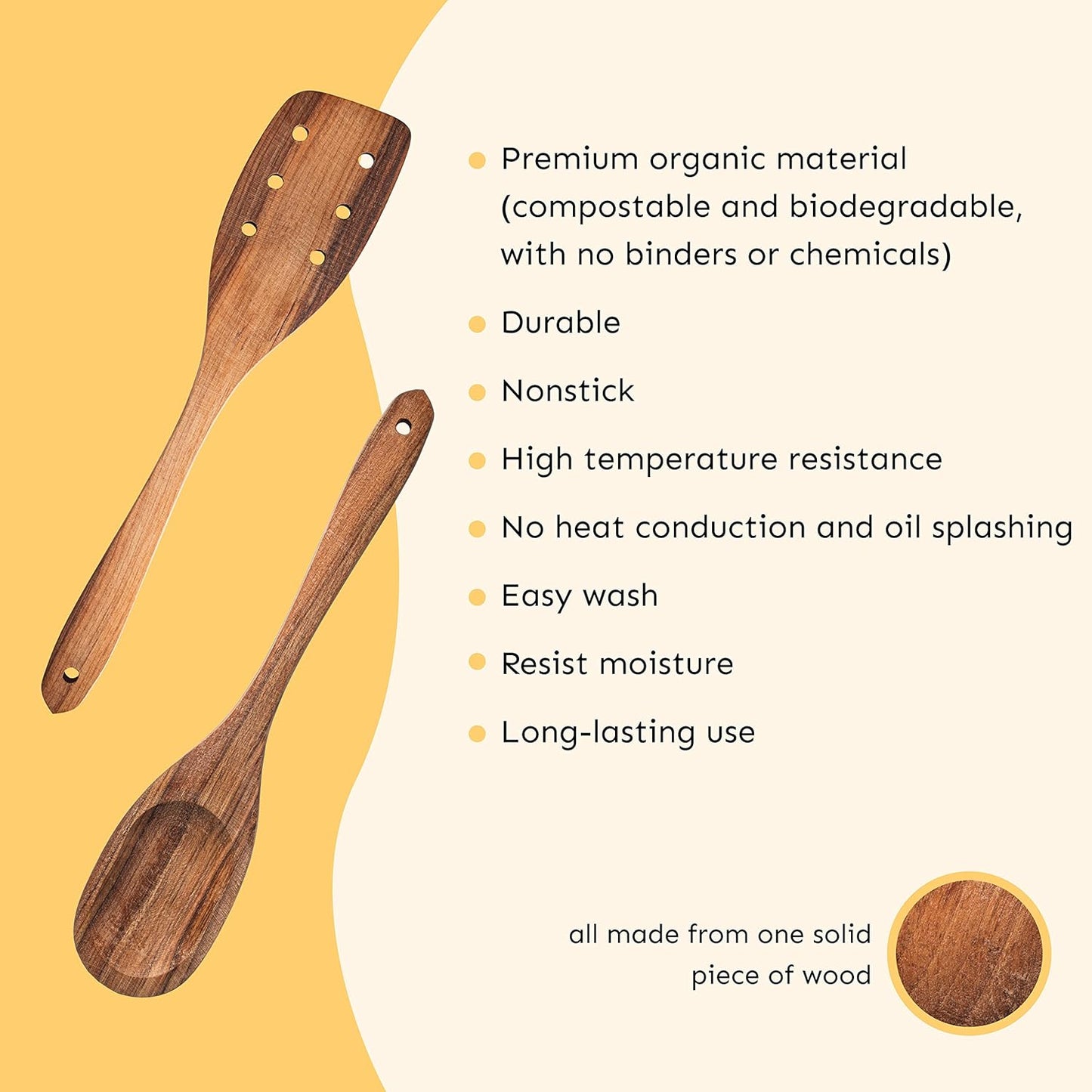 Premium Walnut Handmade Wooden Spoon Set - 5Pcs Heavy Duty Cooking Utensils with Short Angled Spatula - Perfect for Serving and Fufu Preparation